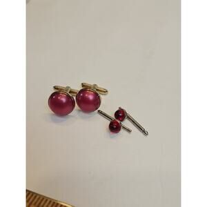 2 Vintage Cufflinks Ruby Red Cabochon Cufflinks/Hickok Cufflinks